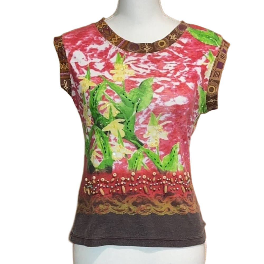 FiFi Mixed Materials Embellished Top - Size Large
